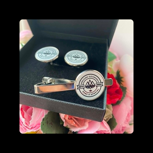 Adidas Keep It Spezial White & Black Chrome Tie Pin & Cufflinks