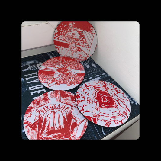Arsenal Bergkamp & Henry Round Rubber Backed 4 Coaster Set 10cm
