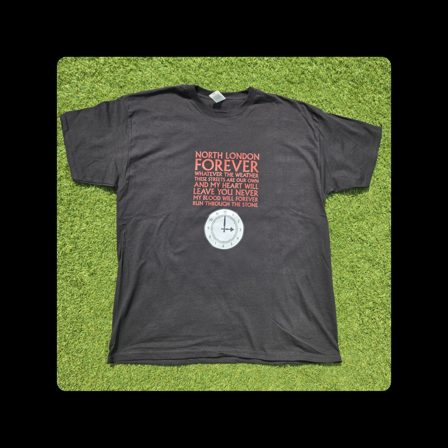 Arsenal North London Forever Red Lyrics Clock End Clock Short Sleeved 100% Cotton Black T-Shirt