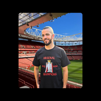 Arsenal Champions Red Text Short Sleeved 100% Cotton Black T-Shirt