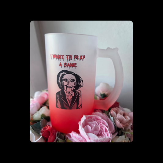 Saw Jigsaw Billy Horror 16oz (474ml) Red & White Frosted Stein