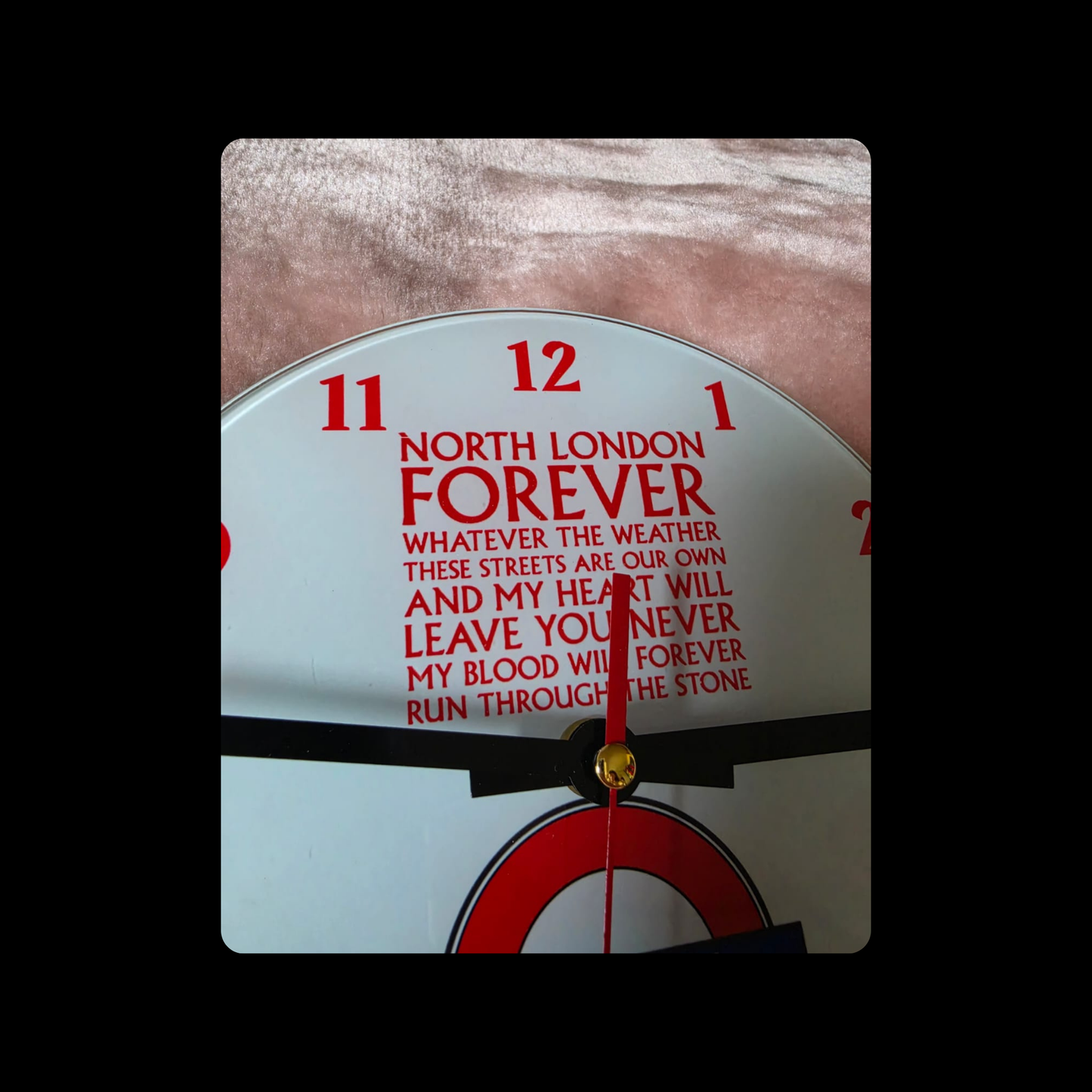 Arsenal North London Forever Lyrics Tube Sign Round Glass Clock 20cm (8")