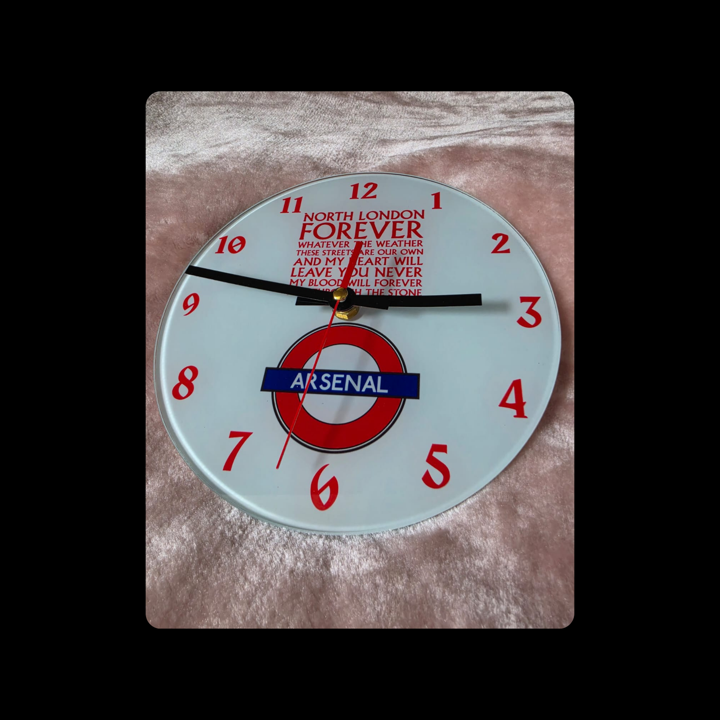 Arsenal North London Forever Lyrics Tube Sign Round Glass Clock 20cm (8")