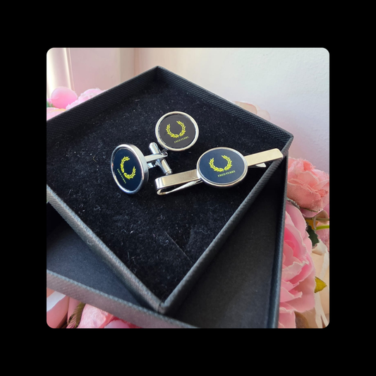 Fred Perry Black & Yellow Chrome Tie Pin & Cufflinks