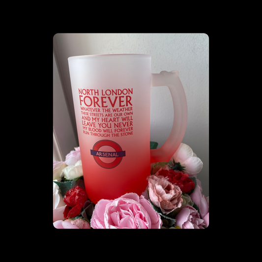 Arsenal North London Forever Lyrics Tube Sign 16oz (474ml) Red & White Frosted Stein