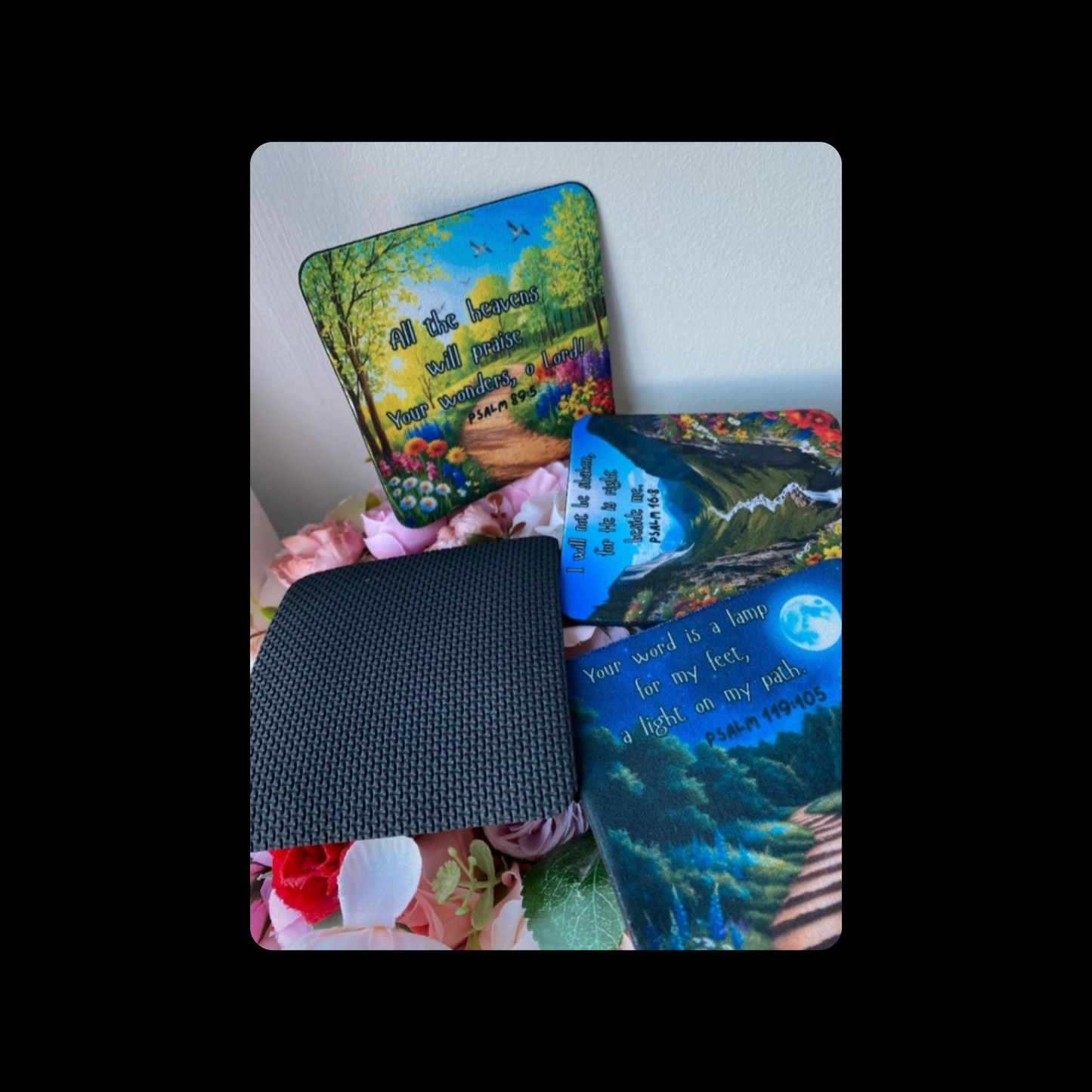 Christian Psalm Quote Rubber Backed Coasters Set of 4