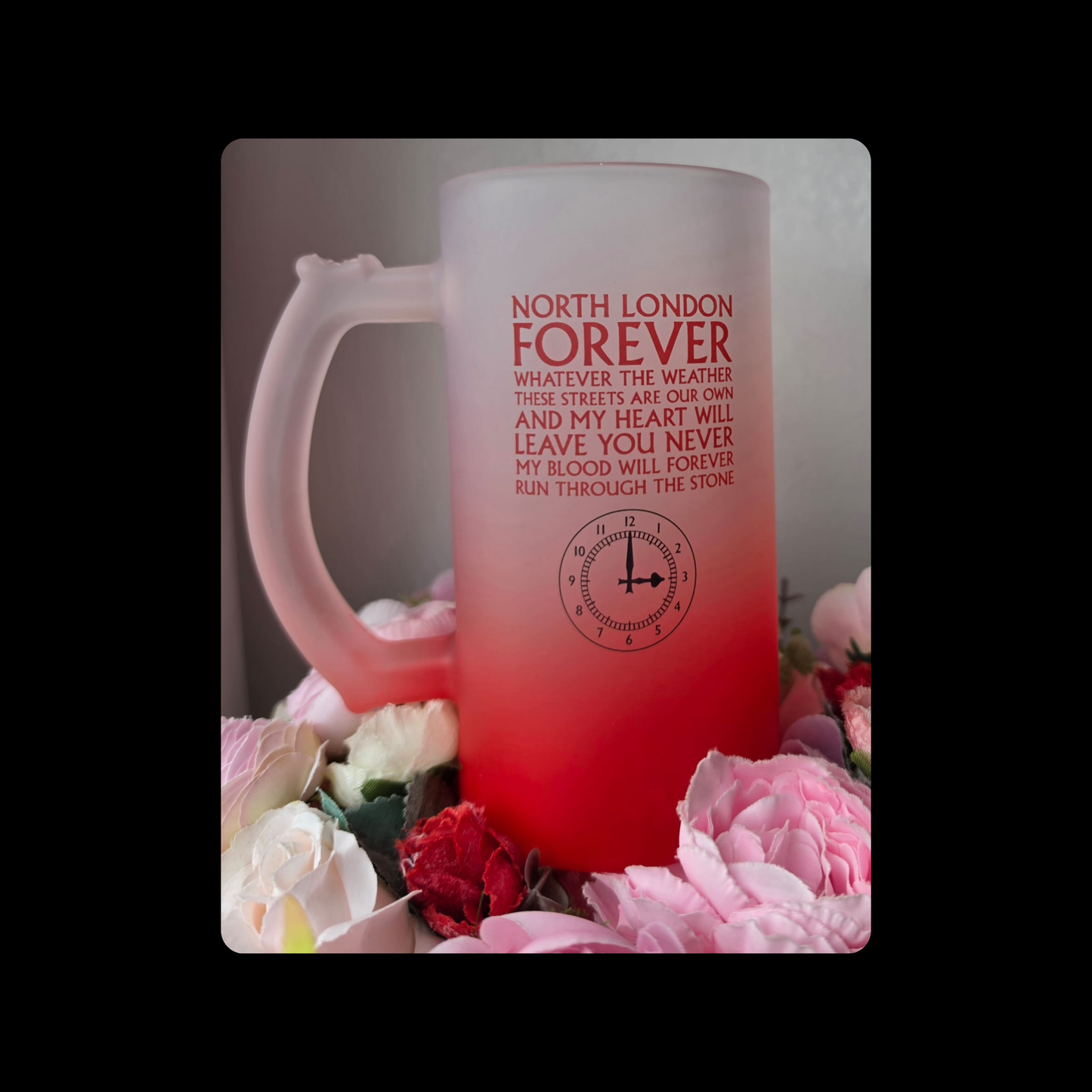 Arsenal North London Forever Lyrics Clock End Clock 16oz (474ml) Red & White Frosted Stein