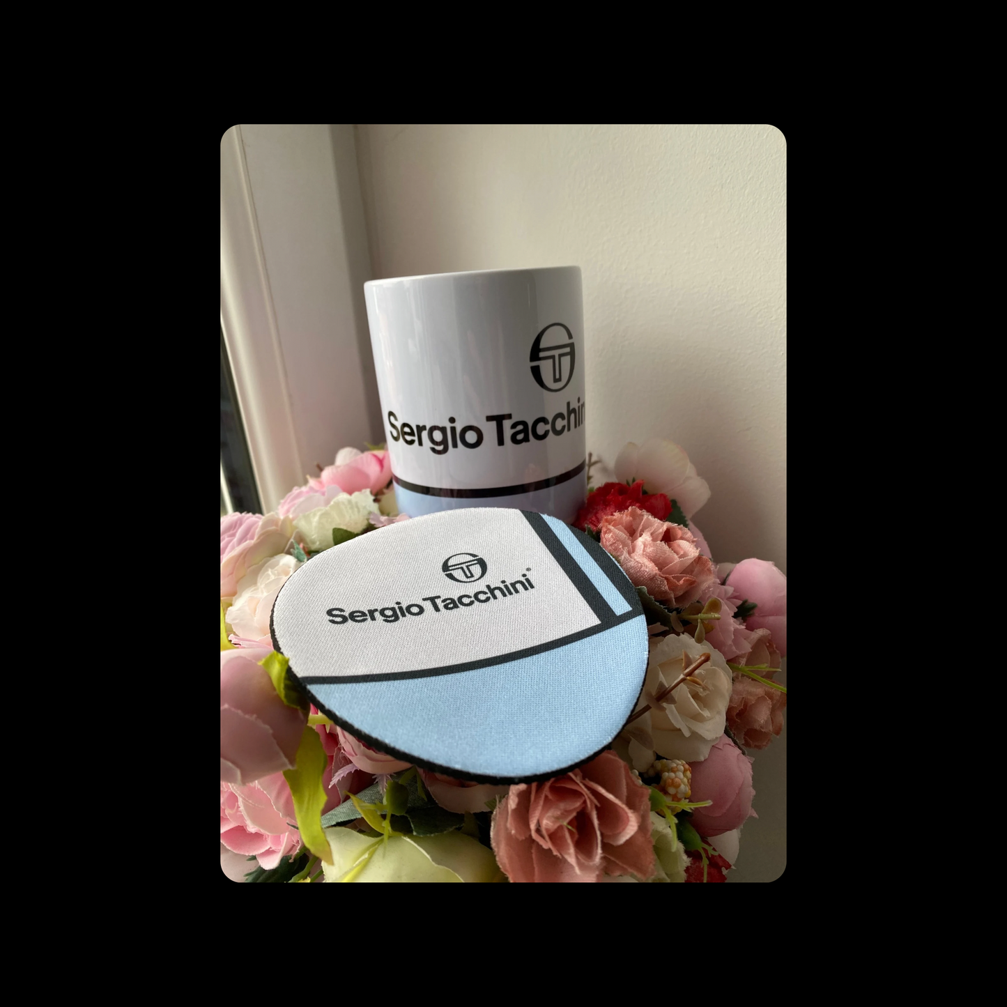 Sergio Tacchini Blue & White 11oz (330ml) Ceramic Mug & Coaster