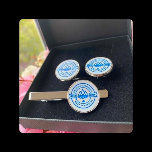 Adidas Keep It Spezial White & Blue Chrome Tie Pin & Cufflinks