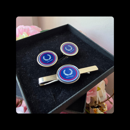 Fred Perry Blue, Red & White Chrome Tie Pin & Cufflinks
