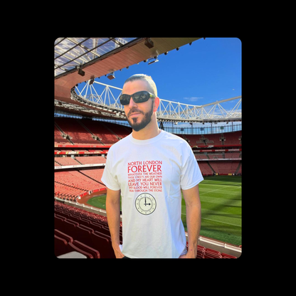 Arsenal North London Forever Red Lyrics Clock End Clock Short Sleeved 100% Cotton White T-Shirt