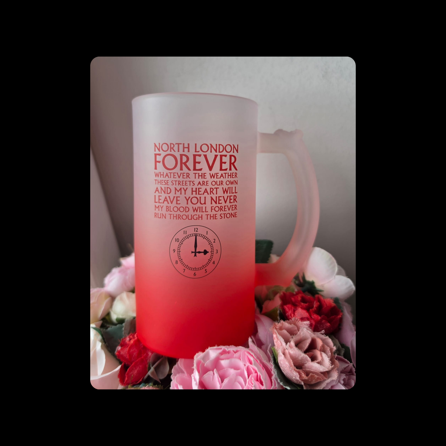 Arsenal North London Forever Lyrics Clock End Clock 16oz (474ml) Red & White Frosted Stein