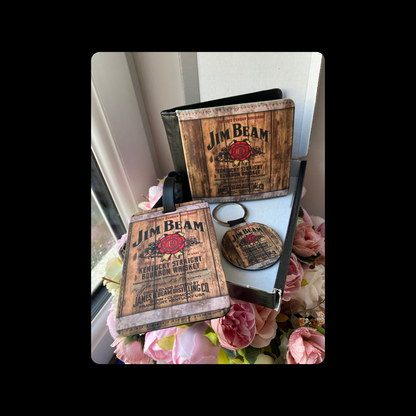 Jim Beam Bourbon Whiskey Barrel PU Material Wallet, Luggage Tag & Keyring