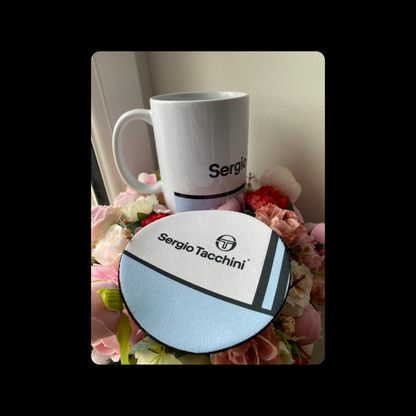 Sergio Tacchini Blue & White 11oz (330ml) Ceramic Mug & Coaster