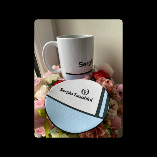 Sergio Tacchini Blue & White 11oz (330ml) Ceramic Mug & Coaster