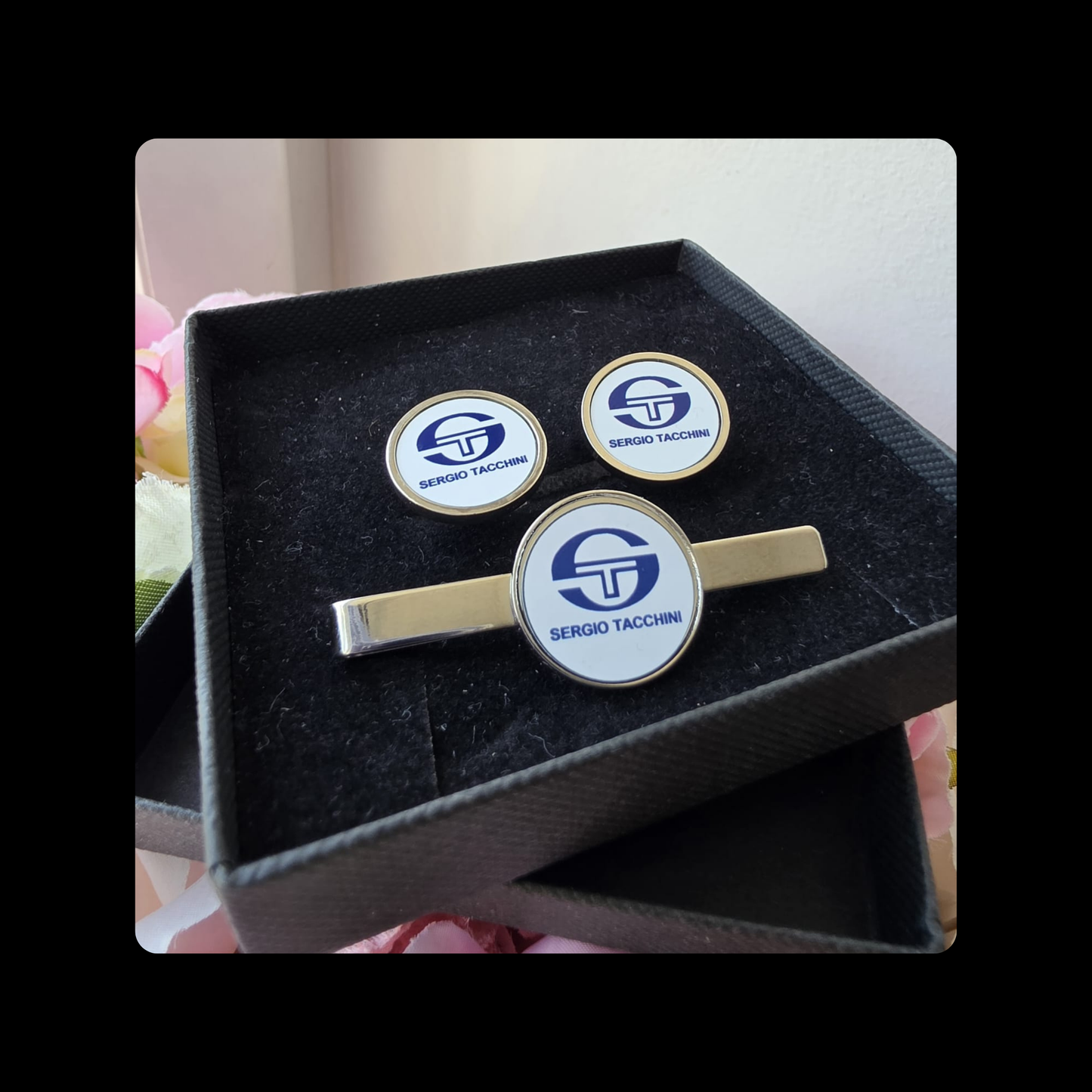 Sergio Tacchini Chrome Tie Pin & Cufflinks