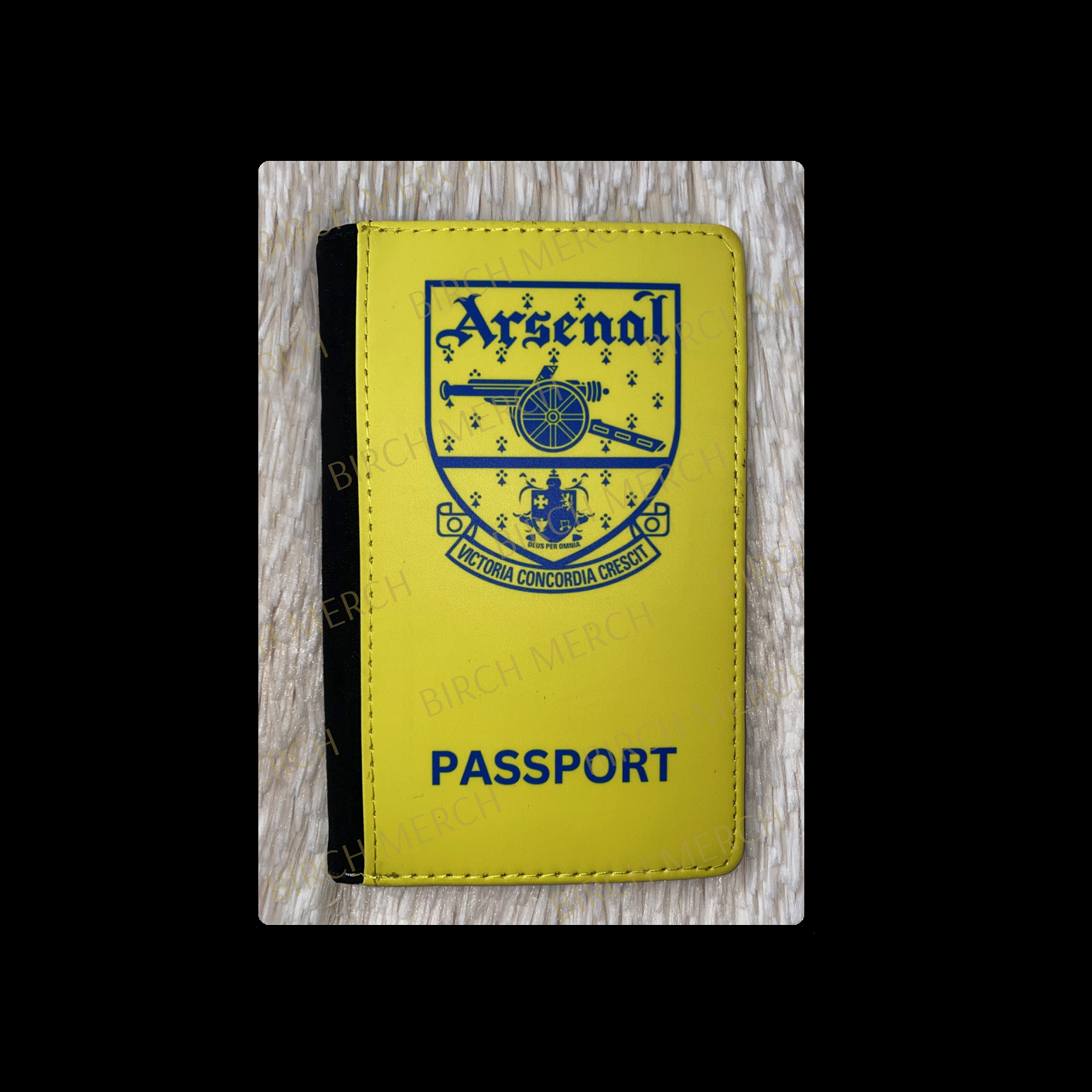 Arsenal Yellow 1949-1990 Badge PU Material Passport Holder Wallet 15cm x 10cm