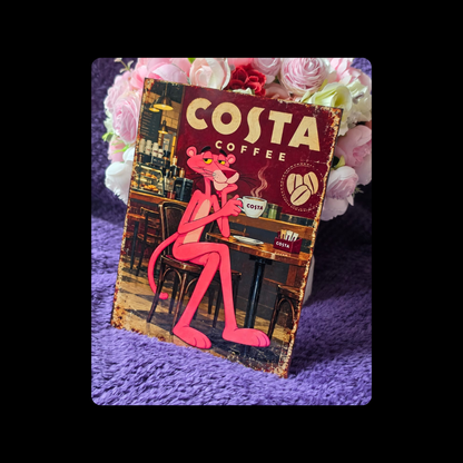 Pink Panther Costa Coffee Metal Bar Sign 15cm x 20cm
