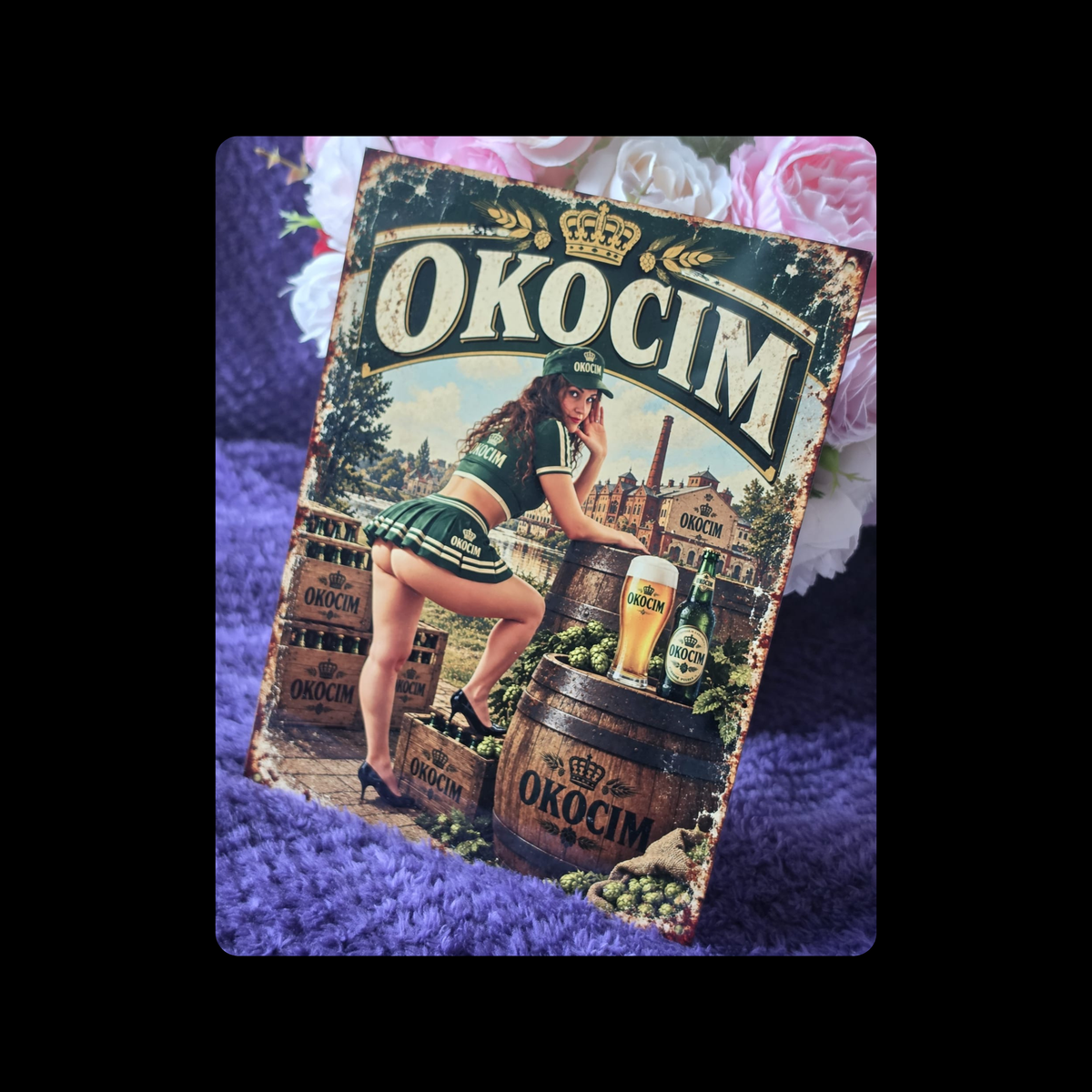 Okocim Polish Beer Pin Up Girl Metal Bar Sign 15cm x 20cm
