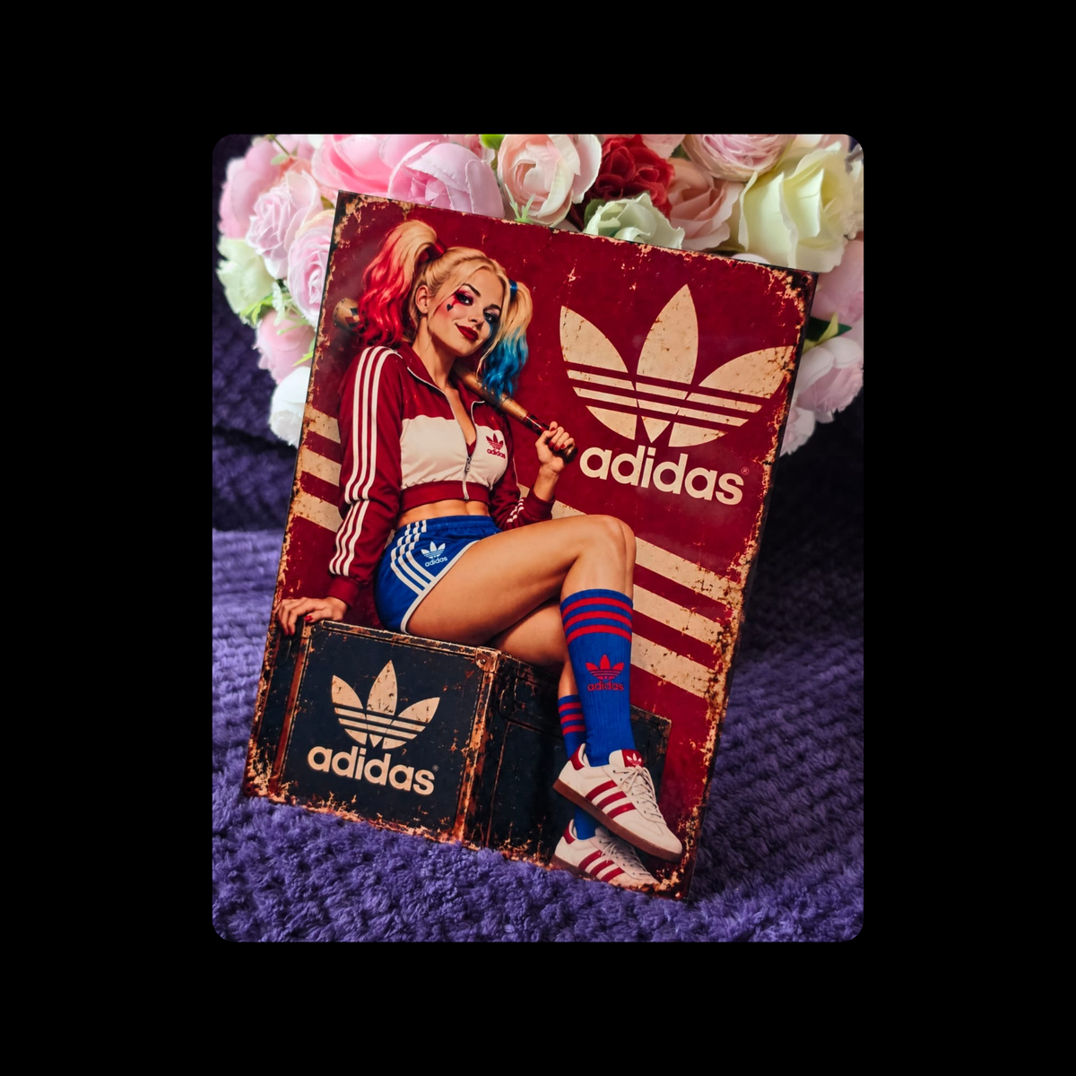 Adidas Harley Quinn Metal Bar Sign 15cm x 20cm