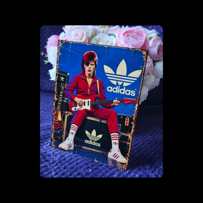 Adidas David Bowie Guitar Red Metal Bar Sign 15cm x 20cm