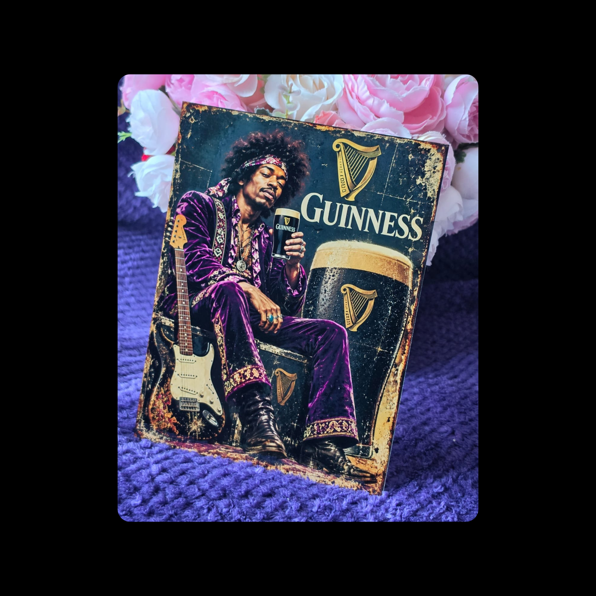 Jimi Hendrix Guinness Metal Bar Sign 15cm x 20cm
