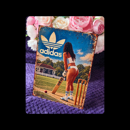 Adidas Pin Up Girl Cricket Metal Bar Sign 15cm x 20cm